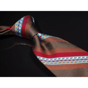 Jhane Barnes Brown Light Blue Striped 100% Silk Men's Designer Tie Japan